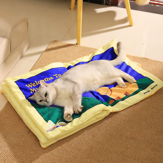 FuzzTop Comic Book-Shaped Pet Bed - Plush Soft Foldable Cat & Dog Cushion with Multi-Layer Cartoon Design